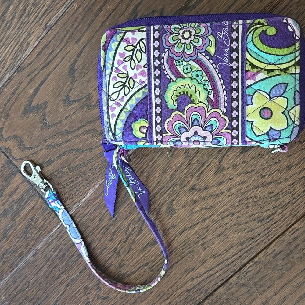 Vera Bradley paisley purple and green Zip Around wallet Toggle Clip Wristlet